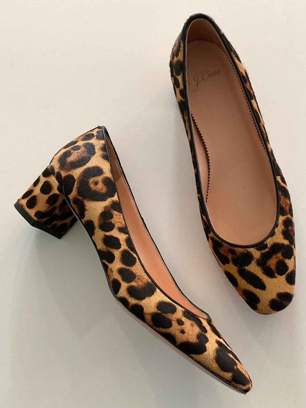 J.CREW Calf Hair Block Heel Pumps in Animal Print Black Tan Size 9.5 LIKE NEW